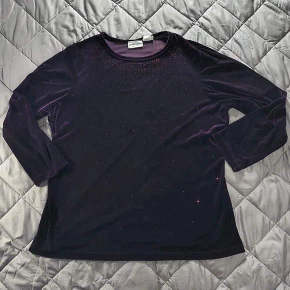 (1X) Women's Jaclyn Smith Purple Long Sleeve Velvety Style Sweater Blouse - Picture 1 of 5